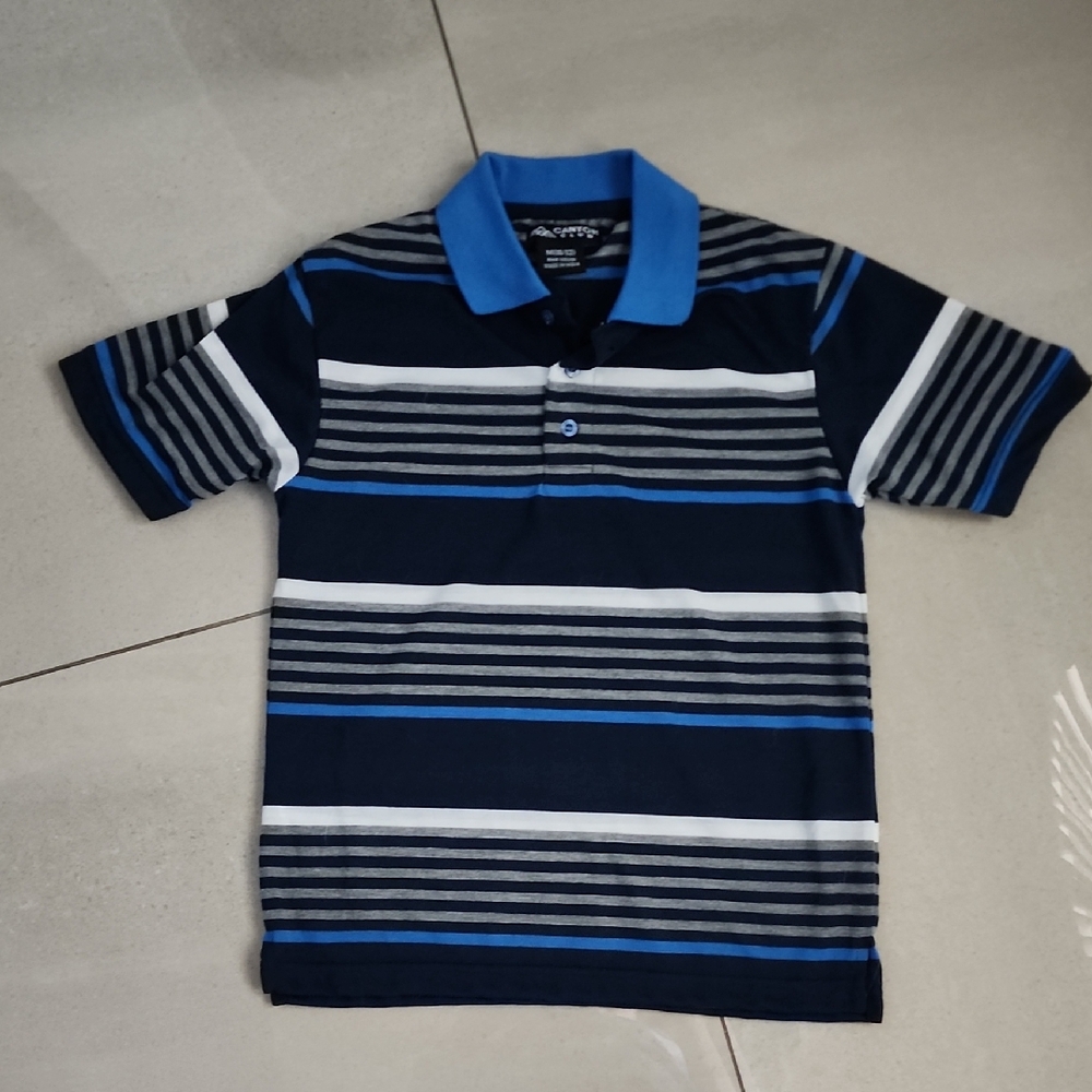 Boys' Striped Polo Shirt in Navy and Blue